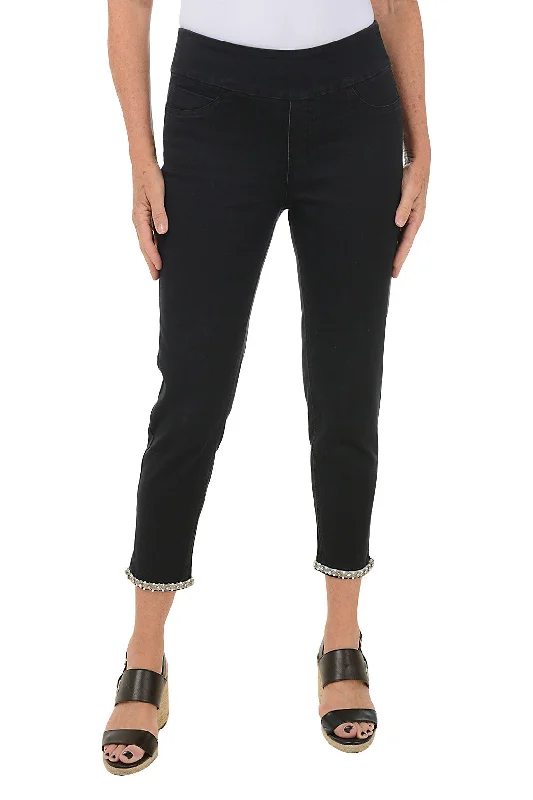 Urban Fashion Pearl Bow Denim Capri Pant