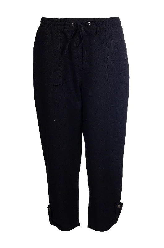 Shop Sale Items Cotton Linen Blend Mid Calf Pants | Black | 6782A1