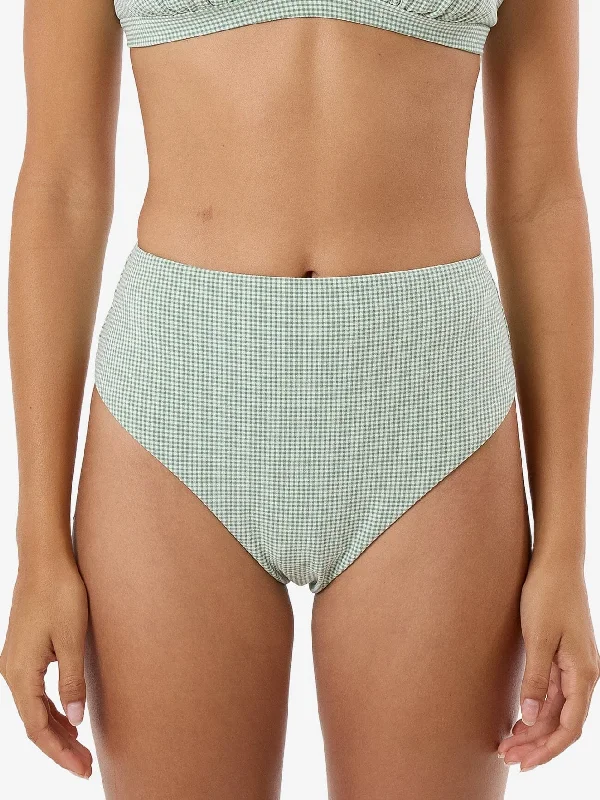 Ride The Style Wave Lou Gingham High Waist Bikini Bottom - Elm Green