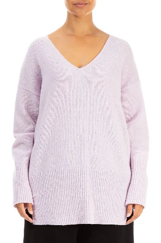 Flash Discount Boxy V-Neck Light Pink Wool Sweater