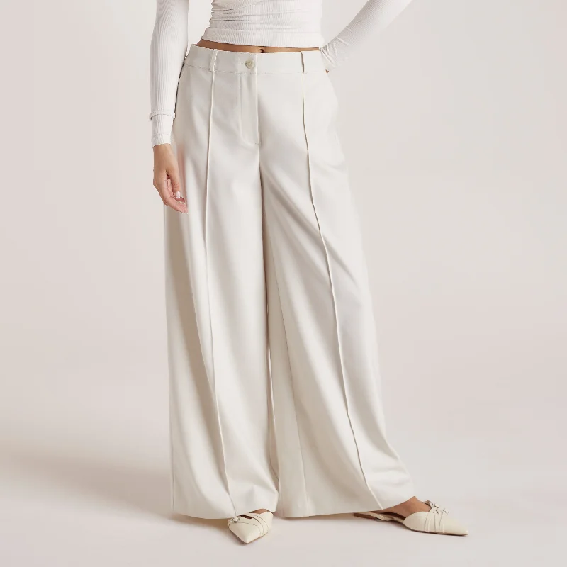 Affordable Trendy Fashion Wide-Leg Tailored Trousers - Cream